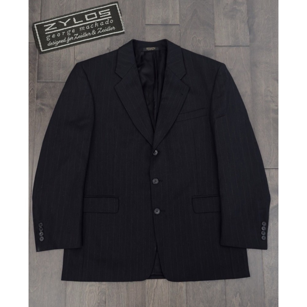 Zylos George Machado Mens‎ Suit Jacket Dark Grey Pinstripe Blazer Size 42R Wool